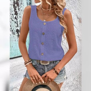 纯色吊带休闲背心 圆领无袖 亚马逊独立站欧美跨境外贸夏季 新款