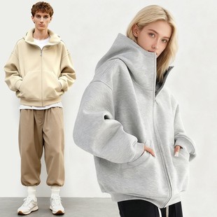慵懒加厚卫衣男女外套 复古街头廓形连帽开衫 年秋冬新款 重磅美式