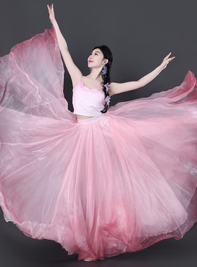 桃花绽渐变仙气飘逸大裙摆古典舞会开花的云艺考舞裙