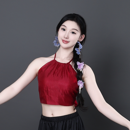 中国舞卜卦酒红色大裙摆演出服