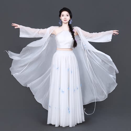 中国风古典现代爵士舞古风长纱衣女外披天丝飘逸仙气艺考舞蹈服
