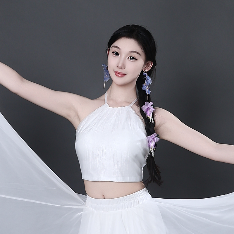 挂脖吊带舞蹈服上衣可拆卸胸垫抹胸大露背肚兜腰围可自由调节