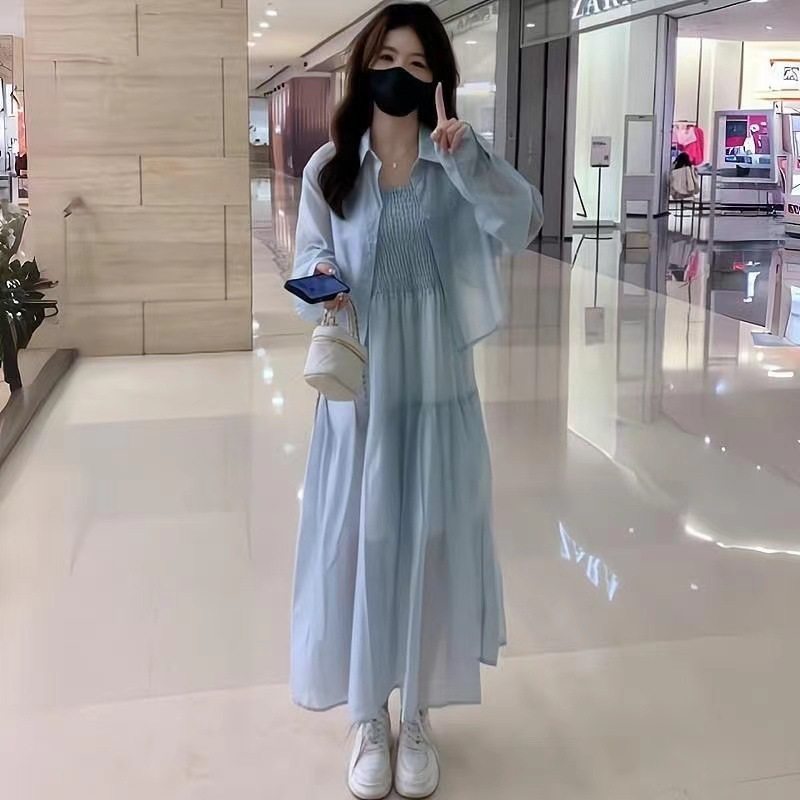 2025夏季新款时尚气质显瘦套装女薄款防晒开衫吊带连衣裙子两件套