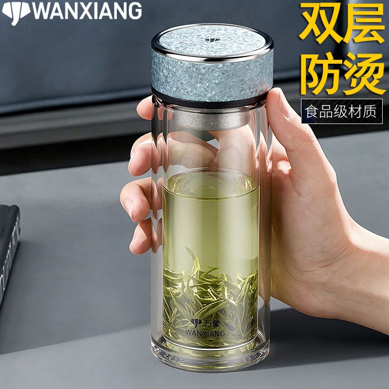 万象钛杯抗菌双层车载玻璃茶杯