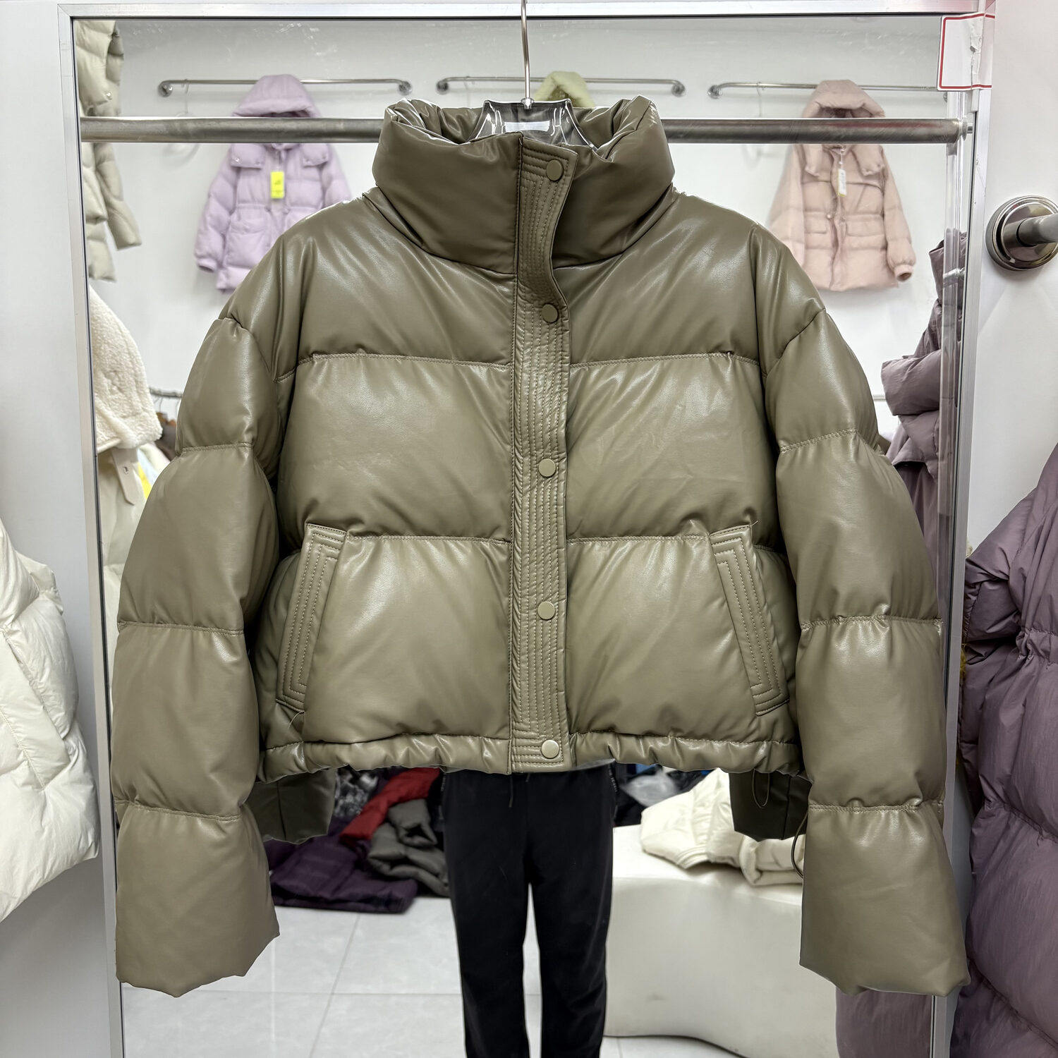 秋冬免洗PU皮立领羽绒服女短款加厚保暖小个子面包服高腰冬装外套