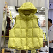 秋冬韩版 马甲背心加厚保暖小个子坎肩外套 宽松连帽羽绒服女短款