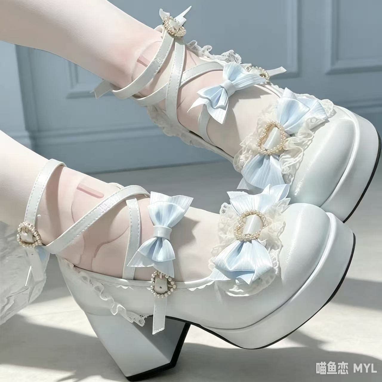 喵鱼恋洛丽塔蝴蝶结圆头高跟鞋