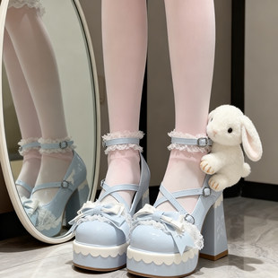 Lolita鞋子洛丽塔高跟鞋防水蕾丝玛丽可爱甜美少女蝴蝶结