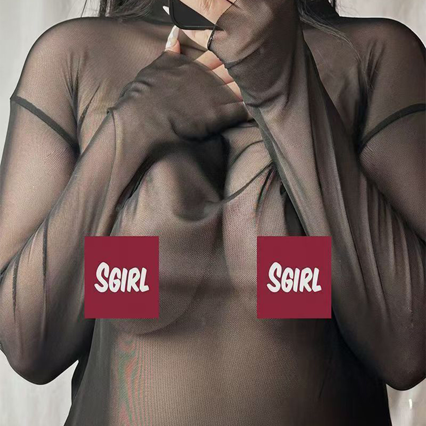 新款性感透视网纱长袖连衣裙女黑色圆领包臀短裙显瘦时尚洋气内搭