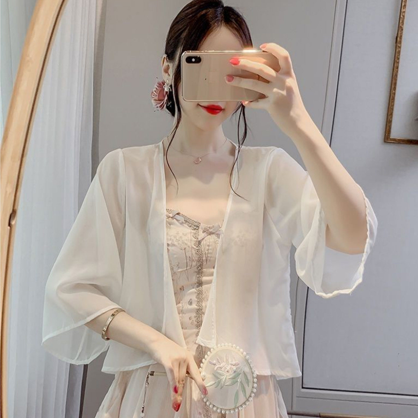 夏季薄款女雪纺无扣开衫防晒