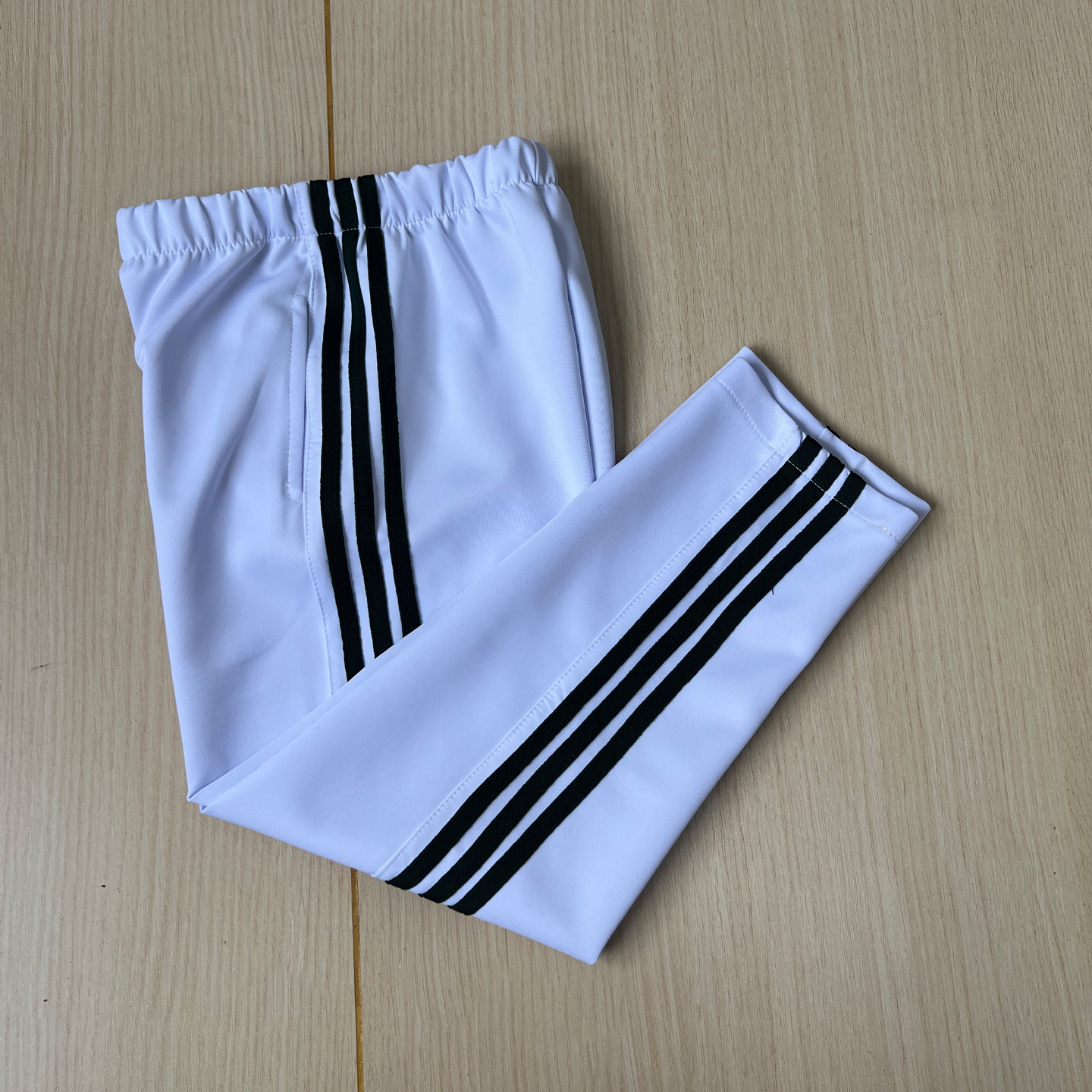 初高中小学生校服裤子白色直筒拼三道墨绿杠休闲裤冬季加绒男女款