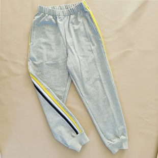 春夏秋冬加绒浅灰收口拼浅黄白藏蓝三条杠不挨着中小学生校服裤子