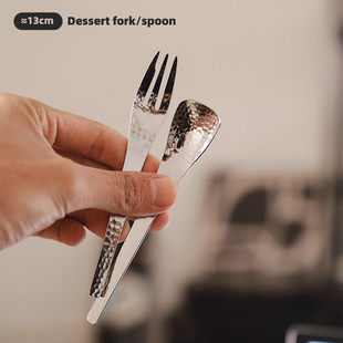 18/8不锈钢日式锤纹咖啡勺 甜品蛋糕叉子 冰激淋布丁勺子
