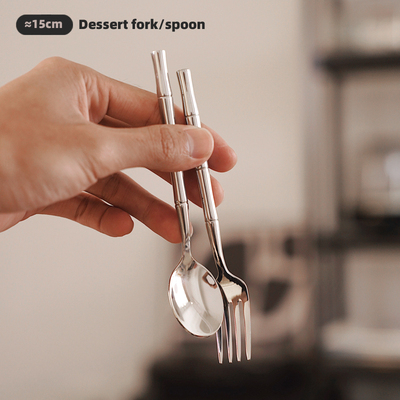 304不锈钢勺子叉子 咖啡厅甜品勺蛋糕叉 竹节造型手柄