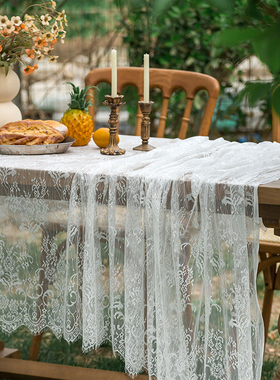 桌布甜品台生日橱窗餐桌布置法式白色花边蕾丝氛围感拍照道具ins