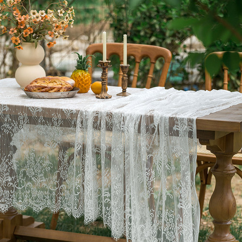 白色蕾丝田园风高级感桌布