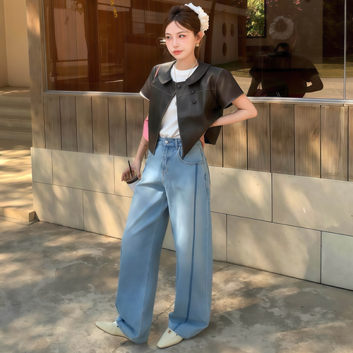高腰气球牛仔裤女百搭休闲长裤