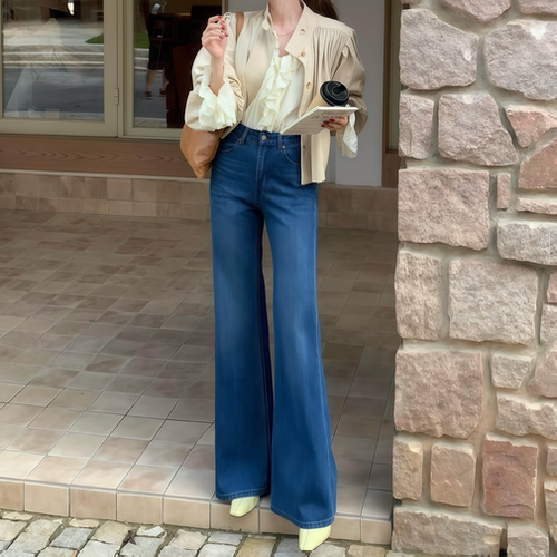 夏季莱赛尔四面弹超模微喇牛仔裤