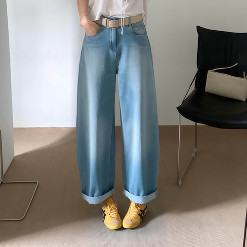 夏季美式软糯四面弹弯刀牛仔裤女