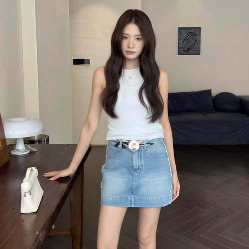 夏季浅蓝小个子百搭牛仔短裙