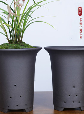 紫砂兰花盆纯手工制作精致入微