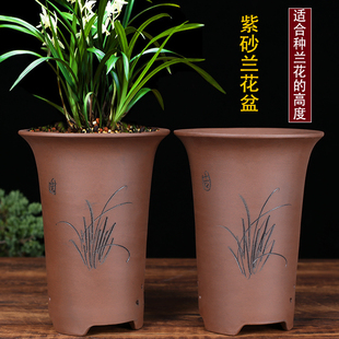 紫砂盆兰花专用盆君子兰室内花卉植物盆阳台透气花盆陶瓷特价