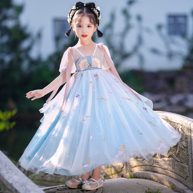 女童汉服2023夏 唐装女孩古风裙 礼服公主裙 童装连衣裙 轻纱襦服