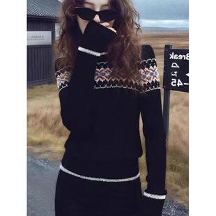 羊绒2025冬款小众不撞款内搭高级感韩系独特别致黑色费尔岛毛衣女