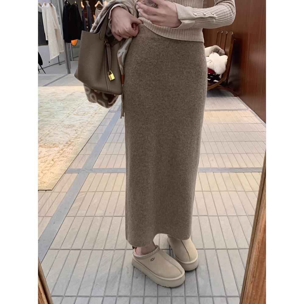 羊绒针织软糯半身裙女秋冬中长款包臀裙气质高腰百搭毛线直筒半裙