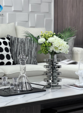 原创样板房间客厅餐厅现代轻奢摆件桌面软装琉璃花器酒器托盘组合
