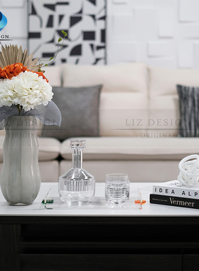 现代样板房玻璃花瓶花器摆件装饰品花艺组合餐桌玻璃酒器托盘组合