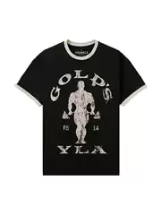 Retro Golds-Yla Short-Sleeved Men's and Women's American-Style Sports and Fitness Cotton Slim-Fit Elastic Round-Neck Muscle-Showing T-Shirt
