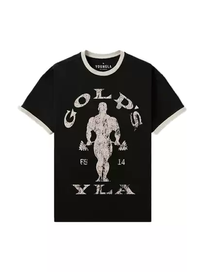 Retro Golds-Yla Short-Sleeved Men's and Women's American-Style Sports and Fitness Cotton Slim-Fit Elastic Round-Neck Muscle-Showing T-Shirt