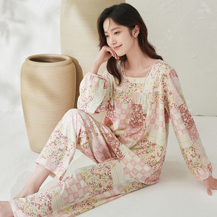 顶呱呱睡衣女宽松款春秋季纯棉长袖薄款可外穿韩版印花家居服套装