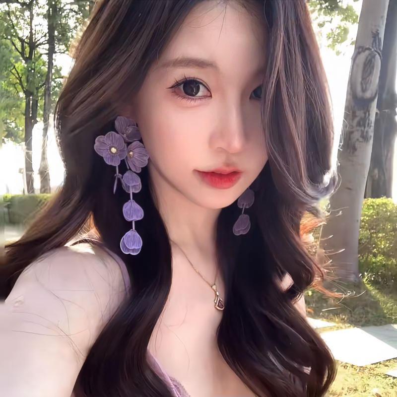 鸢尾紫罗轻奢小众长款吊坠耳钉女
