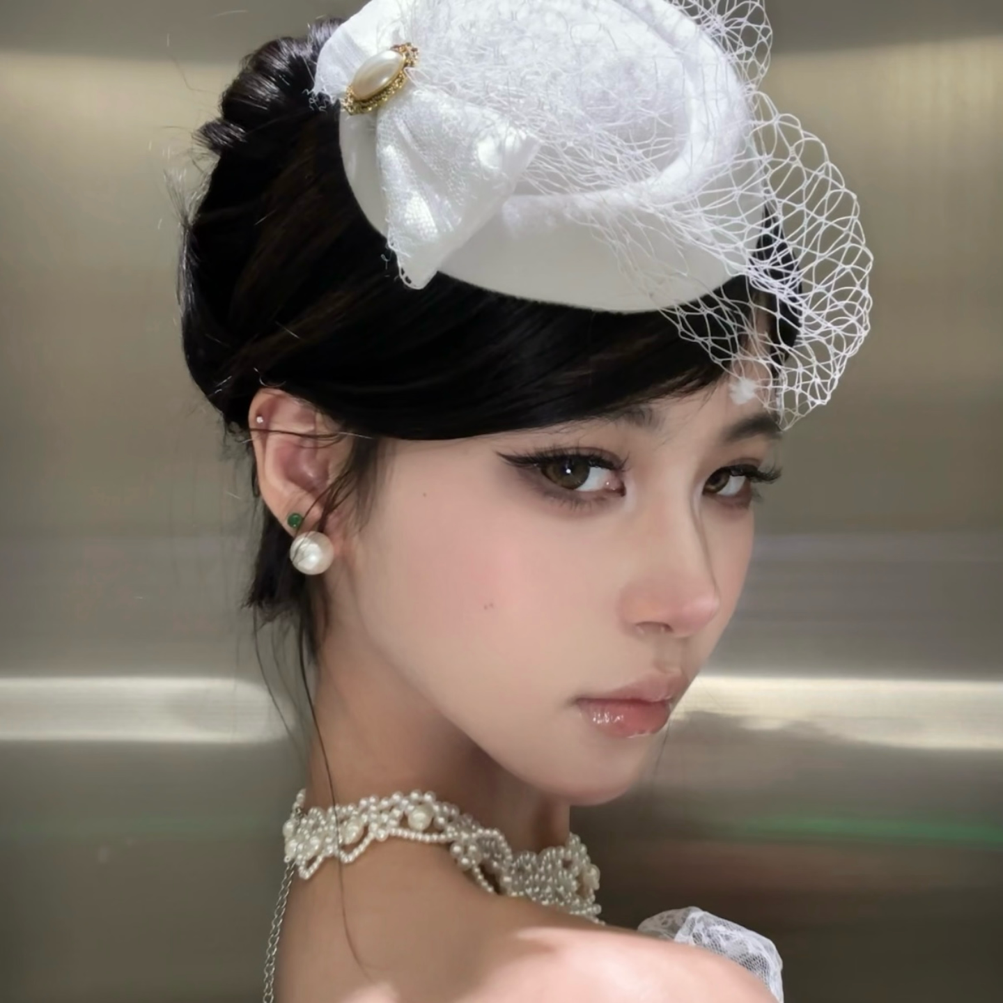 留洋千金法式优雅蕾丝珍珠发夹女