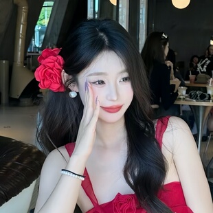 生如夏花 韩国红色花朵头饰女侧边夹海边大号抓夹高级感夹子发夹