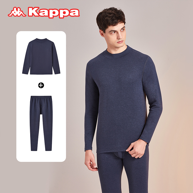 Kappa/卡帕保暖内衣男2025新款冬季防寒小高领羊绒秋衣秋裤套装