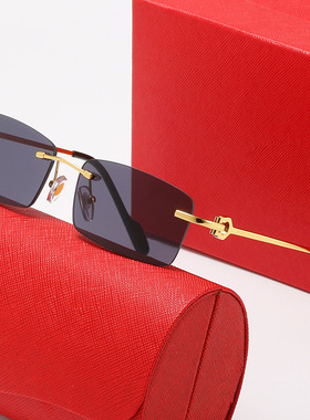 新卡家太阳镜男女 无框方形C型板材镜腿墨镜欧美光学架眼镜平光镜