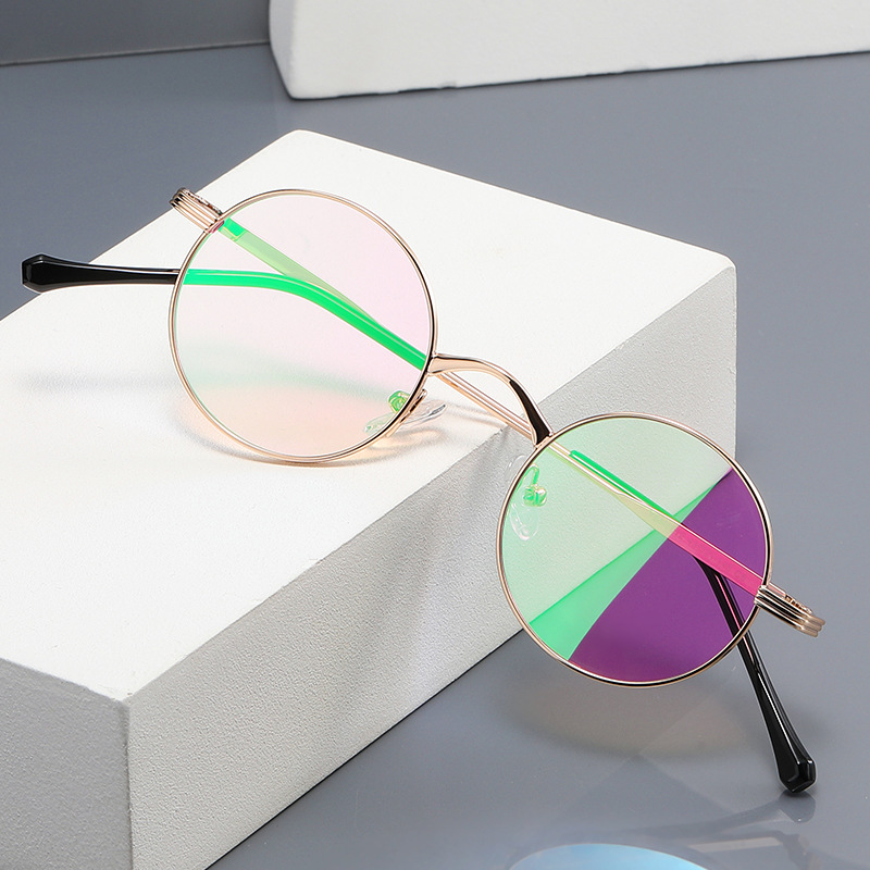 新款金属圆形复古防紫外线太阳镜个性时尚淡浅透彩膜墨镜男女轻便
