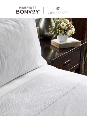 JW万豪酒店床单双人五星级酒店条纹沙丘提花涤棉单件白色床上用品