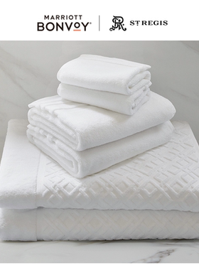 瑞吉 五星级酒店 卫浴毛巾浴巾家用全棉面巾方巾吸水加厚白色组合