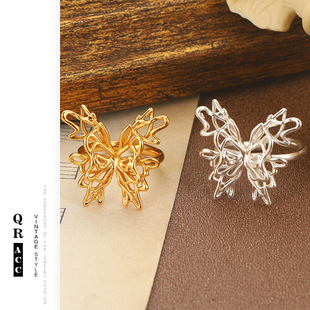 蝴蝶镂空金色银色戒指个性小众时尚开口戒可调节设计感饰品女
