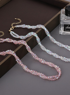 新品小众轻奢2026年黑色尖晶石宝石项链锁骨链女14K镀银水晶项链