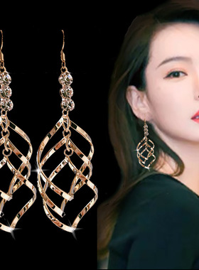 S925银耳钩韩国新款潮螺旋弹簧夜店夸张长款百搭气质耳环耳坠