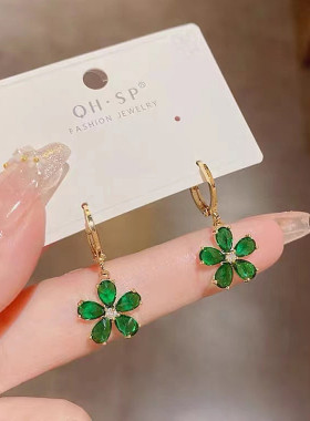 OL职场女精英韩国小众设计感轻奢花朵绿色感简约气质温柔耳扣耳饰