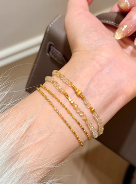 天然黄水晶极细精致手链少女手链轻奢感小众串珠叠戴葫芦时尚手饰