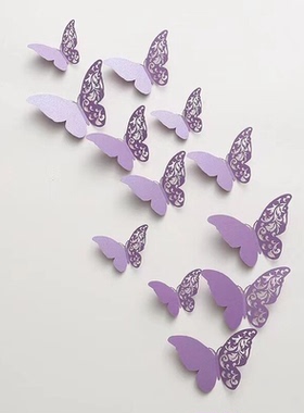 紫色立体3D蝴蝶纸拉花墙面装饰点缀生日派对装饰婚礼婚庆背景布置