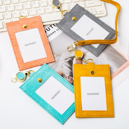 卡包可伸缩证件套学生饭卡套工作证简约皮质挂绳工牌卡套保护套挂