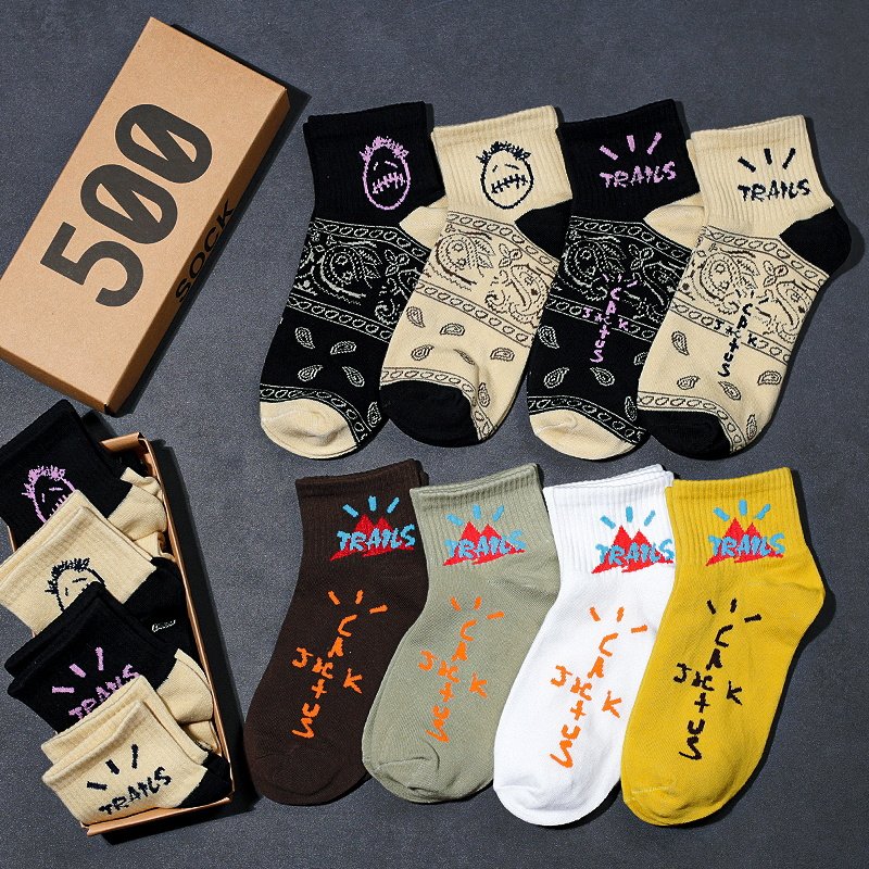 袜子男士短袜鬼脸腰果花纯棉短腰女夏季ins潮流低帮短筒学生棉袜